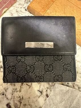 Gucci Vintage Canvas GG Wallet Black Leather in Box EUC